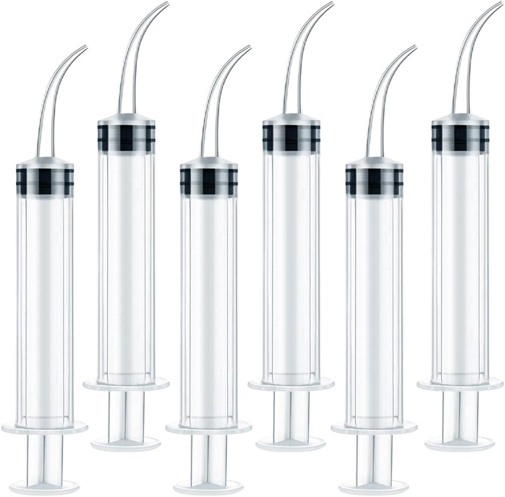 6 Pack Dental Irrigation Syringe, Wisdom Teeth Syringes with Curved Tip for Tooth (No-Scale-6)