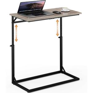 Vagusicc C Shaped End Table, 33.5"Tall Side Table for Couch, C-Table Sofa Table Adjustable Height Side Table, Large Surface Slide Under Couch Table, Coffee Table TV Tray for Living Room, Bedroom, Grey (Greige)