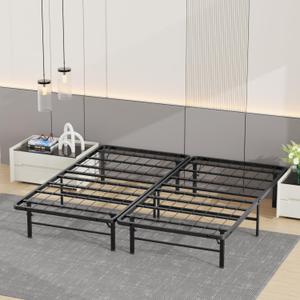 Bed Frame Metal Platform Bed Frame Mattress Foundation Box Spring Replacement Heavy Duty Steel Slat Easy Assembly Noise-Free Black, (King)