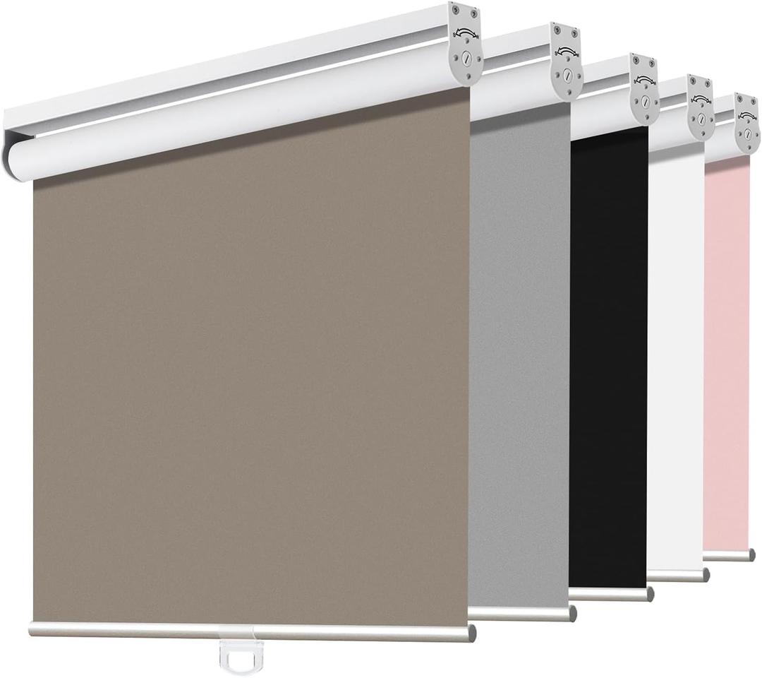 Joydeco Cordless Roller Shades Blackout Blinds for Windows Room Darkening Rolled Up Shades with Spring System, UV Protection Window Shades Door Blinds for Home and Office (35 "W x 75" H, Coffee)