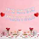 Valentines Day Decorations, No DIY Shiny Iridescent Silver Holographic It's Giving Valentines Banner with Valentine's Day Red Hearts for Valentines Home Mantle Wall Bedroom Decor