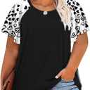 HDLTE Womens Plus Size Tops Floral Bell Sleeves Blouses Summer Crewneck Tunic Loose Casual T Shirts (4XL)
