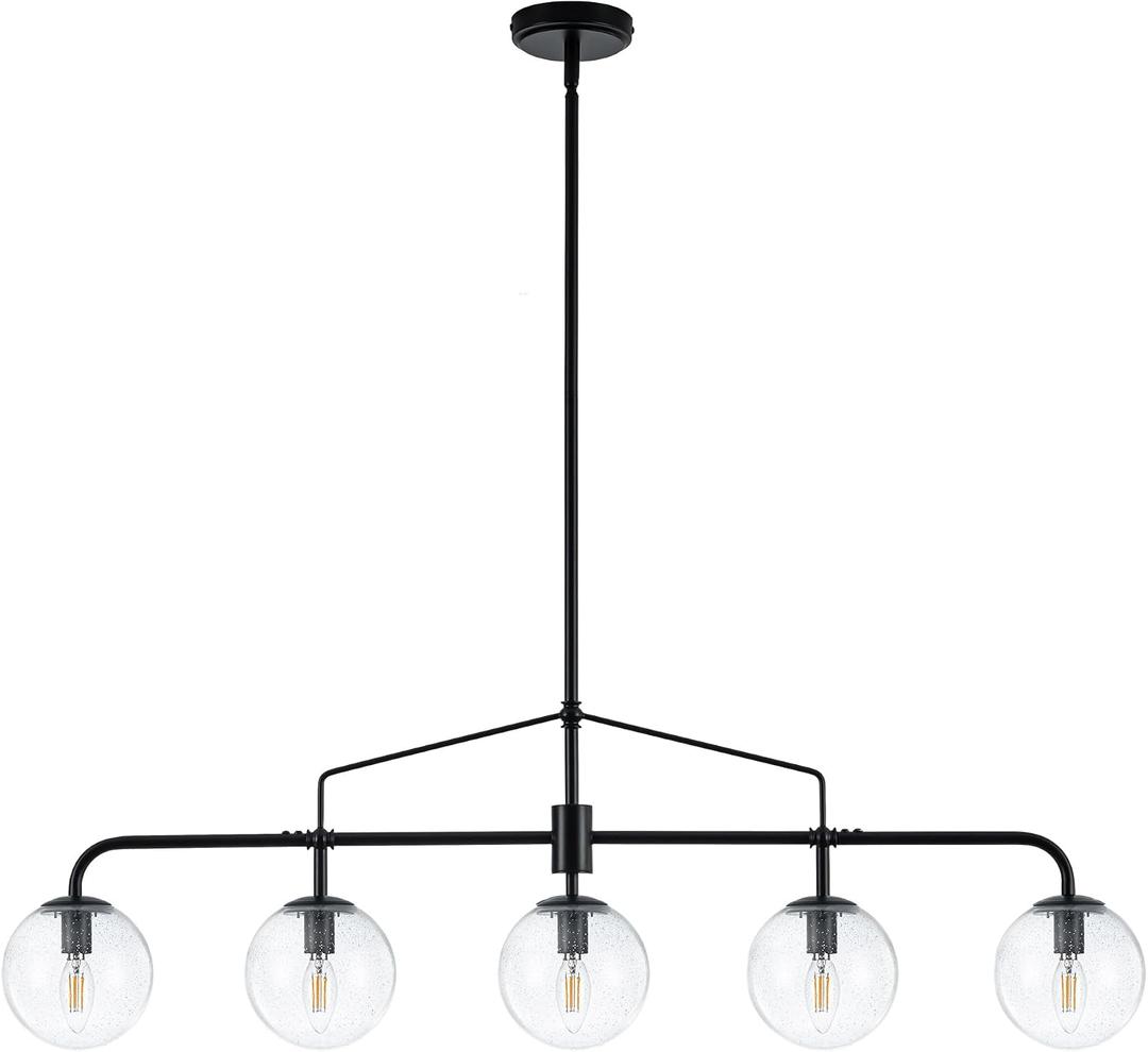 Modern Black Glass 5-Light Linear Pendant Light, Kitchen Island Chandelier
