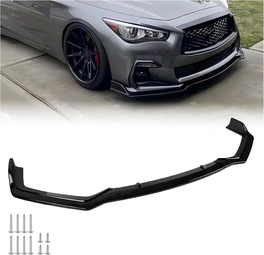 Fit for 2018-2025 Infiniti Q50 Q50L Sport Front Bumper Lip, Gloss Black ABS Air Splitter Chin Body Kit OEM Style