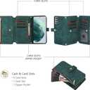 UEEBAI Case for Samsung Galaxy S22 Plus 5G, 9 Card Slots Retro Leather Wallet Shockproof Flip Cover with Hand Strap Card Slots Zipper Pocket Kickstand Handbag Magnetic Closure - Retro Green