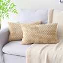 Pack of 2 Soft Corduroy Decorative Pillow Covers 12 x 20 Inch Boho Striped Rectangle Pillow Covers Farmhouse Home Decor for Sofa Couch Bedroom Khaki