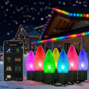 Smart C9 Christmas Lights Outdoor, 174 Feet 200 LED C9 String Lights App Control, 105 Light Modes, Waterproof Commercial Grade Connectable RGB Christmas Tree Lights for Indoor Outside Roofline Patio
