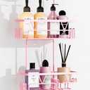 DAOYA Hanging Shower Caddy Over Shower Head, Anti-Swing Shower Organizer For Inside Shower With 2 Soap Holders, Multi Hooks, Rustproof Bathroom Accessories, Pink (XL)