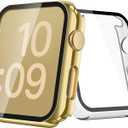 [2-Pack] Julk 38mm Gold Cover with Screen Protector for Apple Watch Series 3/2, 9H Tempered Glass with Slim Hard Protective Case for iWatch [1 Gold + 1 Transparent]