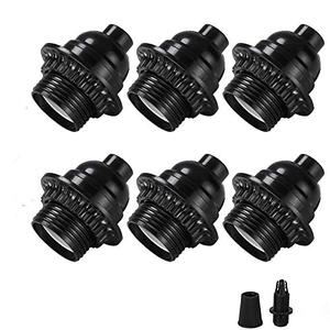 EFINEHOME 6 Pack Lamp Socket Replacement, Phenolic Medium Base Light Socket, E26 Screw Bulbs Edison Retro Pendant Lamp Holder, Lampshade Ring, 1/8 IP Thread Cap (Lamp Socket Keyless)