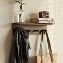 Entryway Coat Rack Hooks with Shelf, Sturdy Wooden Floating WallOrganizer Shelf with 4 Hooks siutable for Entrance, Mudroom, Kitchen, Bathroom,.etc(Walnut Finish)