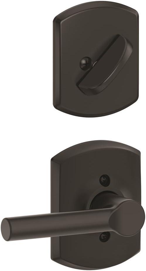 Schlage F59 BRW 622 GRW Greenwich Collection Broadway Handleset Entrance Lock Interior, Matte Black (Interior Half Only)
