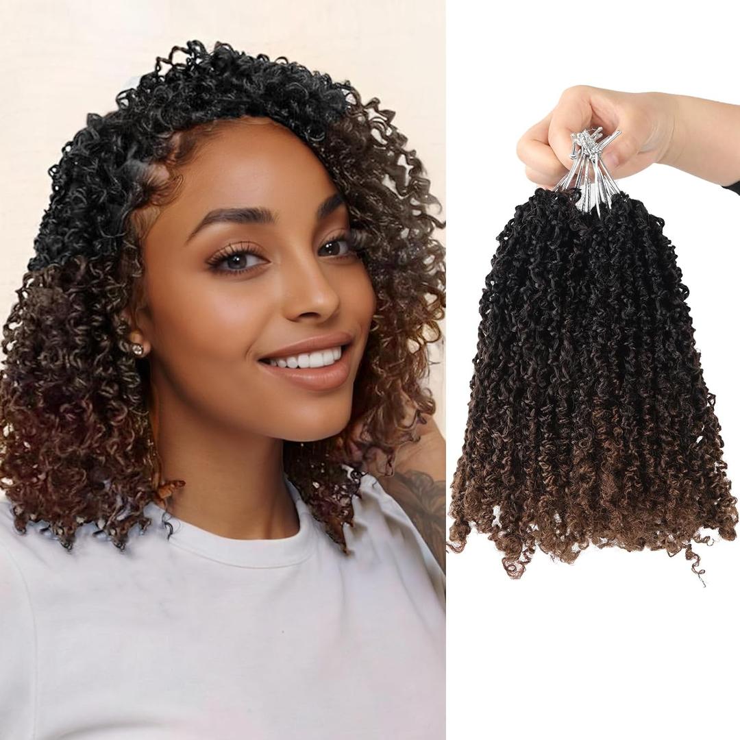 Yanky Twist Crochet Hair, PILLUGER Yaki Twists Hair Micro Spring Twist Braids,9 Packs Pre-looped passion Twist Brown Senegalese With Curls Crochet Synthetic Hair Extensions(1B/4/30)