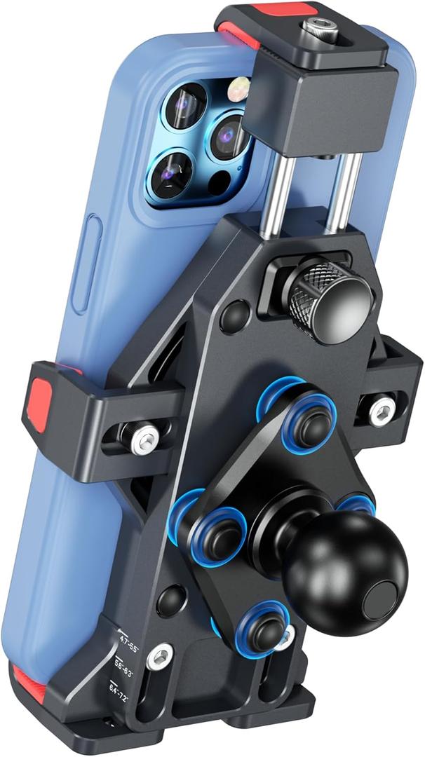 BRCOVAN 1'' Ball Aluminum Alloy Phone Mount Holder with Vibration Dampener, for Motorcycle ATV UTV Car Bike Boat Truck Scooter Fit for RAM Mounts B Size 1'' Ball Double Socket Arm, for 4.7-7.2'' Phone