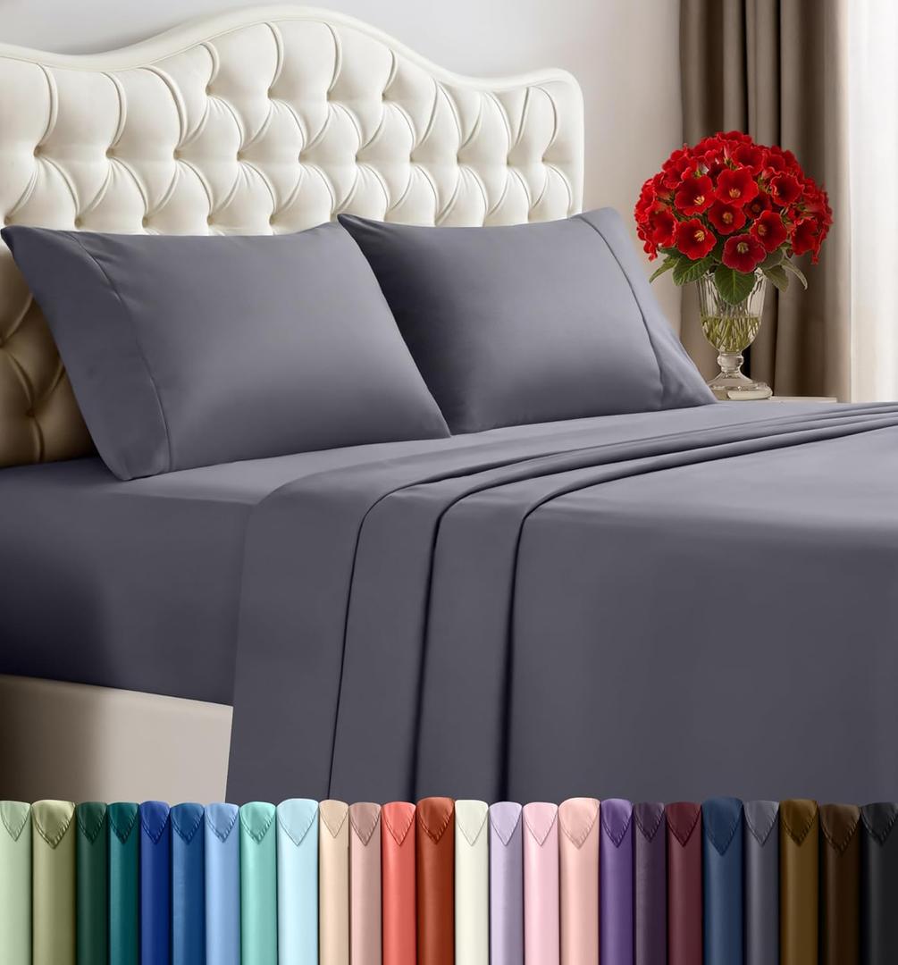 Utopia Bedding King Sheet Set  4 Piece Bed Sheets for King Size Bed, Soft and Breathable Microfiber, Includes 1 Fitted Sheet, 1 Flat Sheet and 2 Pillowcases (Grey)