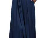 Women Long Sleeve Square Neck Maxi Dress A-Line Pleated Flowy Elegant Party Cocktail Winter Fall Dresses with Pockets (Medium)