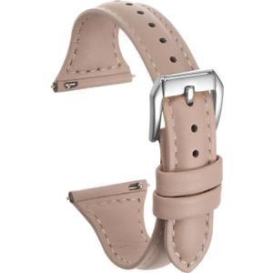 HARFINGTON Multi-color Genuine Leather Watch Band Quick Release Elegant Slim Thin Top Grain Replacement Wristband Strap for Watch & Smartwatch (20mm, Pink/Silver Tone)