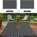 Outdoor Patio Plastic Straw Rug - 5x8 ft Outdoor Camping Rug Waterproof Reversible, Area Carpet Patios Clearance RV, Outside Porch Balcony Deck for Camper, Black & Grey
