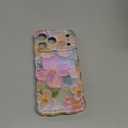 EYZUTAK Case for iPhone 16e, Colorful Retro Oil Painting Flower Laser Glossy Pattern Cute Curly Wave Edge Exquisite Phone Cover Stylish Durable TPU Protective Case for Girl Women 