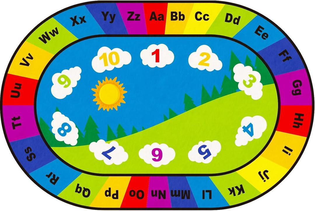 Timgle ABC Alphabet Number Classroom Rug Early Learning Kids Rug Carpet Educational Kids Carpet Playmat Play Area Non Slip Baby Playroom Mat Oval for Daycare Toddler Room Preschool, 6 x 9 ft
