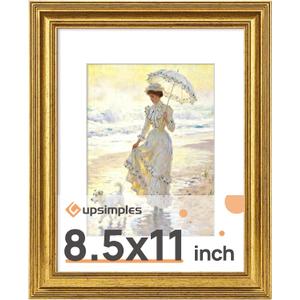 Upsimples Vintage 8.5 by 11 Picture Frame, Antique Gold Frames Display 6x8 with Mat or 8.5 x 11 Without for Wall or Tabletop Decor, 1pack