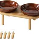 Havniva Elevated Ceramic Cat Dish, Wide Whisker Friendly Anti-Slip Food & Water Bowl with 2 Heights Adjustable Stand - Pet Bowl Set for Cats (2 Dishes +Stand, Caramel Brown)