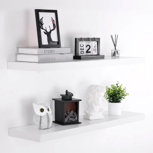 Woiusfor Floating Shelves 36 Inch Long, 9.3 Inch Deep Wall Shelf Fireplace Mantel, Rustic Farmhouse Wooden Shelves for Wall Decor Bathroom, Kitchen, Office (White, Set of 2)