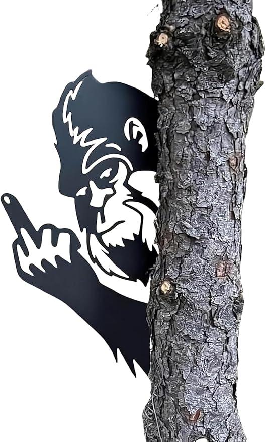 Vividhugy 2025 New Bigfoot Metal Art Showing Middle Finger: Bigfoot Sign Yard Decor Sneaky Sasquatch Statue Big Foot Flipping Off Tree Faces Decoration Decorative Signage Cutout Posters (M 15"×20")