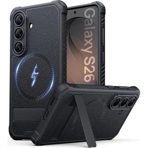 Vihibii for Samsung Galaxy S26 Case with Stand, Compatible with MagSafe, Military Grade Drop Shockproof, Full Camera Protection, Silicone Slim Magnetic Phone Cover Case for S26 6.3", Black
