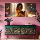 3pcs Black Girl Reading Books Canvas Wall Art Colorful Book Butterflies Wall Decor Pictures African American Girl Posters Prints For Living Room Bedroom Study Reading Room Decoration Prepare To Hang