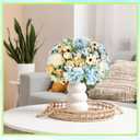 Tigeen 12 Bundles Peonies Artificial Flowers Faux Roses Silk Flowers Hydrangea Artificial Bouquet for Wedding Table Centerpiece Floral Vase Home Office Bridal Decor (Champagne White,Blue)