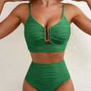 Herseas 2 Piece Bikini Set U-Wire Cutout Popular Swimsuit High Waisted Textured 2026 Summer Beach Swim Bathing Suits (Green, S)