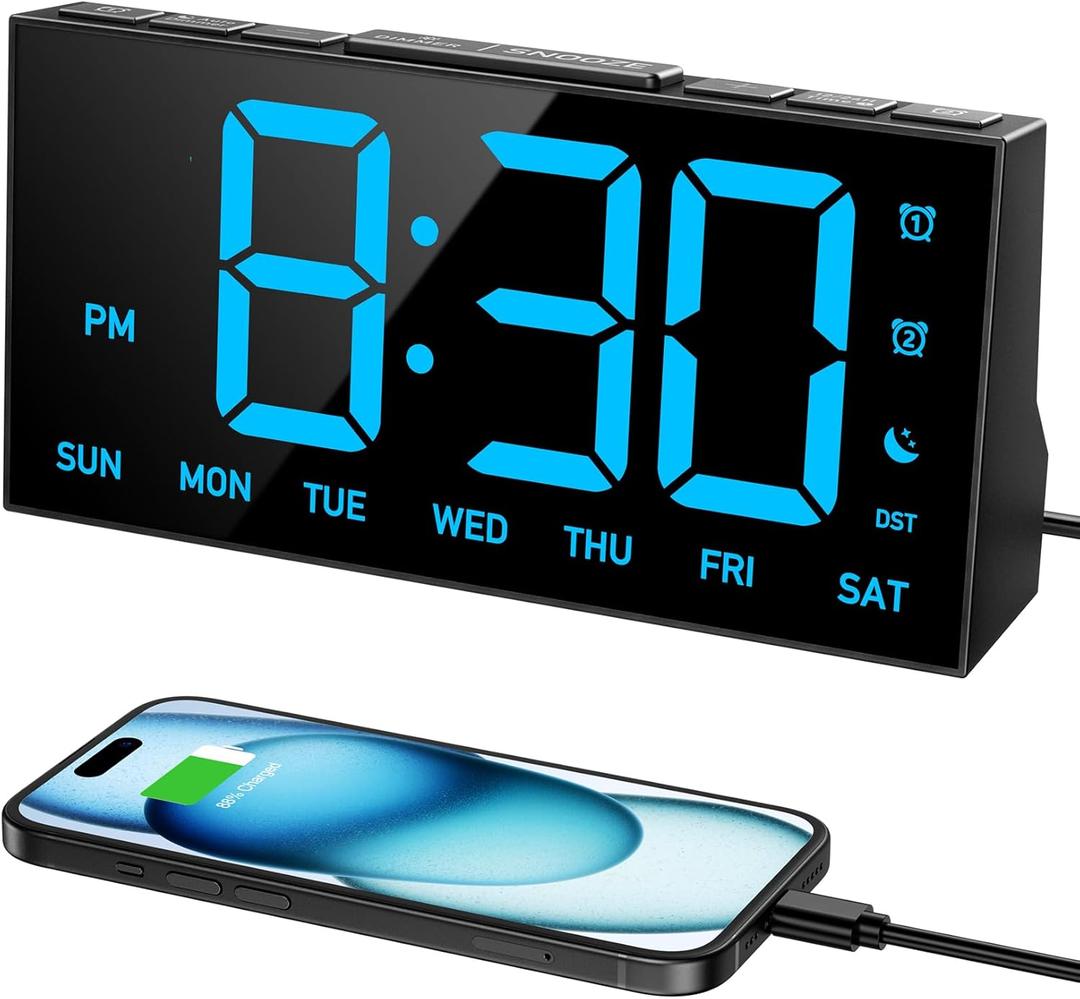 GOLOZA Digital Alarm Clocks for Bedrooms, Digital Clock with 4 Level Brightness +Off, Dual Customizable Alarms, USB Port, Power-Off Memory, Snooze, DST, 12/24H, Desk Clock for Kids Adults Elderly (Manual Time Sync)