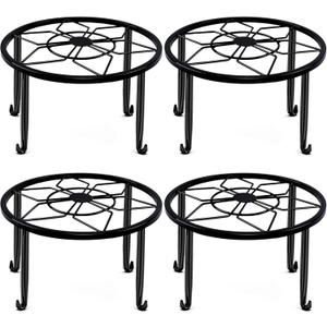 4 Pack Black Metal Potted Plant Stand for Indoor and Outdoor Plants 9.1 inches Heavy Duty Flower Pot Planter Holder, Metal Rustproof Iron Garden Container Round Supports Rack for Planter Pumpkin Stand