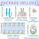 Easter Party Decorations 33PCS Kit Bunny & Egg Banner, Cake & Cupcake Toppers, Hanging Swirls & Tablecloth for Family Spring Party