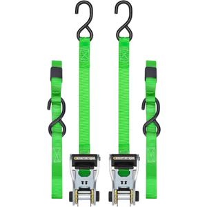 SMARTSTRAPS 10-Foot Ratchet Straps, Green (2pk)  1,500 lbs Break Strength 500 lbs Safe Work Load Tie-Downs Designed for Light-Duty Transport Safely Haul Your Light Equipment Dirt Bikes ATVs and More