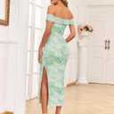 CYCLAMEN Off Shoulder Maternity Mesh Split Dress Ruched Fitted Pregnancy Dresses Baby Shower Photoshoot, Without Belt (Green)