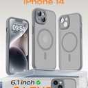 TOCOL Magnetic for iPhone 14 Case, Upgraded Full Camera Protection, Compatible with Magsafe, 15FT Drop Protection, Translucent Matte Back Phone Cover 6.1 inch (Gray)