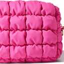 Yarnic Quilted Makeup Bag Cosmetic Bag, Travel Toiletry Bag for Women, Cute Makeup Bag Organizer Hot Pink Puffer Makeup Pouch (M, Hot Pink)
