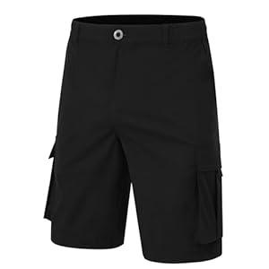Yundobop Men's Casual 9" Inseam Cargo Shorts Twill Classic Stretch Golf Summer Short with 6 Pockets Black 36