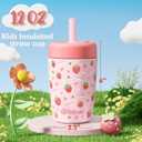 Fimibuke Kids & Toddler Cups Spill Proof, 12 OZ Insulated Sippy Cups for Toddlers Boys Girls, BPA-Free Toddler Straw Tumbler, Stainless Steel Kids Water Bottle with Twist Lids & Silicone Straw, 2 Pack