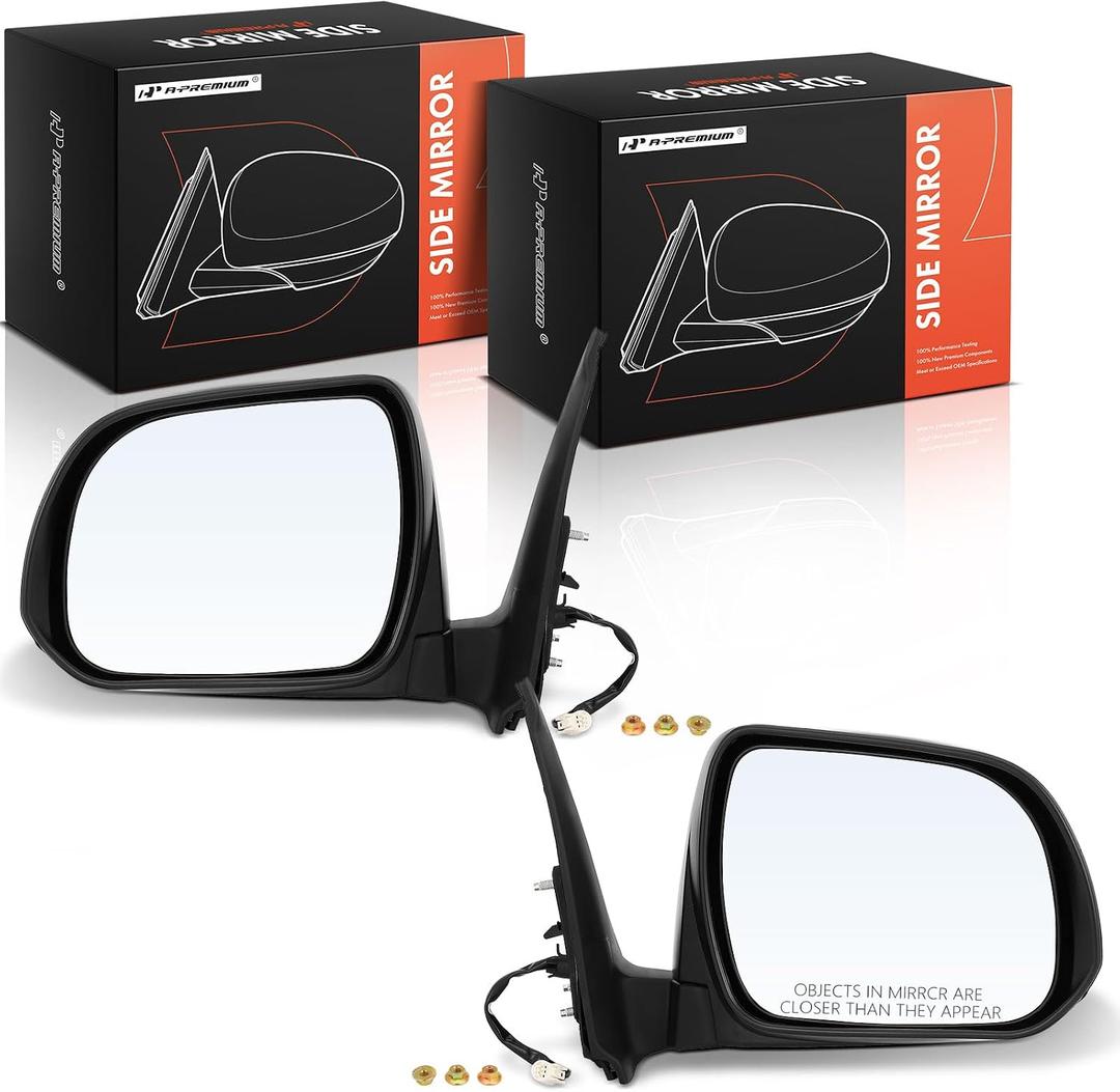 A-Premium Pair (2) Driver and Passenger Side Power Door Mirror - Compatible with Toyota Tacoma 2012 2013 2014 2015 - Non-Heated Manual Folding Black Outside Rear View Mirror - Replace# 8151508520