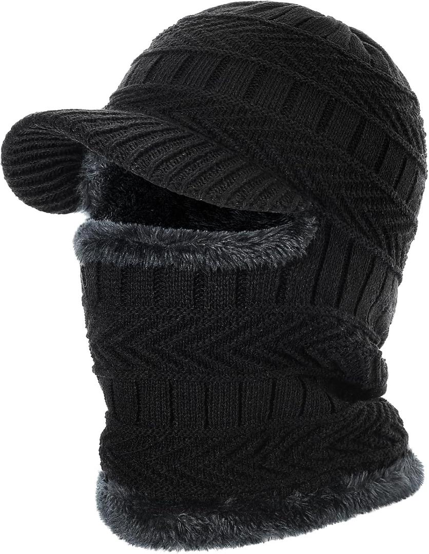 Winter Balaclava Beanie Hat, Knit Thermal Ski Mask for Men Women (Black)