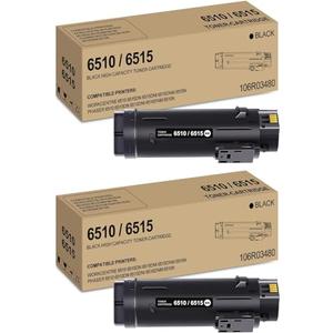 Phaser 6510 / Workcentre 6515 Black High Capacity Toner-Cartridge Compatible for Xerox 106R03480 for Xerox WorkCentre 6515DN 6515DNI 6515DNM 6515N, Phaser 6510DN 6510DNI 6510DNM 6510N Printer, 2 Pack