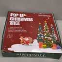 SINTENILL 5 FT Pop Up Christmas Tree with Timer Lights and Decorations, Green Tinsel Artificial Christmas Tree with 24 Balls Ornaments, Collapsible Pencil Tree for Xmas Home Office Party Decor