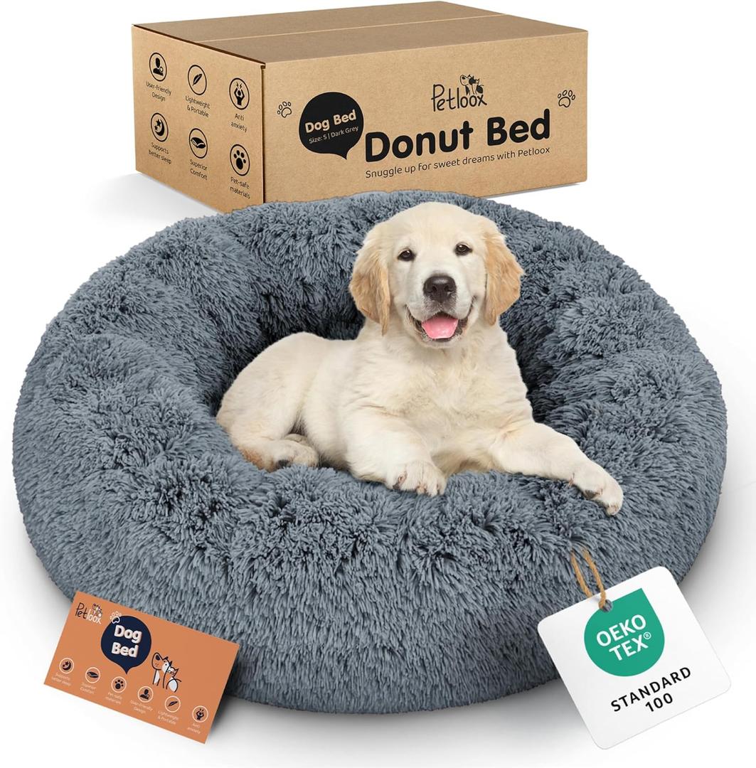Donut Dog Bed - Premium Comfort for Anxiety Relief - Fluffy & Calming Design with Ultra-Plush Support | Cozy Round Dog Bed with Super Soft Circle Style (Size S Dark Grey) Donut Dog Bed - Premium Comfort for Anxiety Relief - Fluffy & Calming Design with Ultra-Plush Support | Cozy Round Dog Bed with Super Soft Circle Style (Size S Dark Grey)
