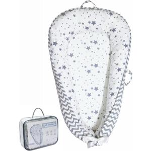 Baby Lounger | Organic Cotton Infant Lounger | Reversible, Adjustable & Portable Floor Lounger |Supervised Use | Soft, Breathable, Washable Cover - Star Collection (Gray) (Grey), 35 x 20 x 4 inches