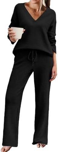 Ekouaer Womens Pajama Sets Fuzzy Fleece Sleepwear Long Sleeve Pjs 2 Piece Lounge Set Fall Outfits Sweater Nightwear, Large