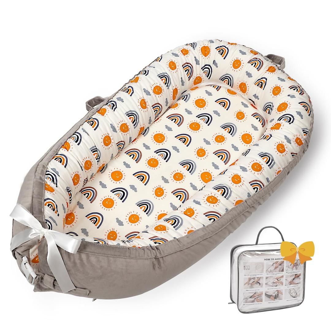 Baby Lounger-Breathable and Soft Organic 100% Cotton, Portable Infant Lounger with Removable Lounger Cover, Floor Lounger for Newborn - Ao Rainbow Baby Lounger-Breathable and Soft Organic 100% Cotton, Portable Infant Lounger with Removable Lounger Cover, Floor Lounger for Newborn - Ao Rainbow