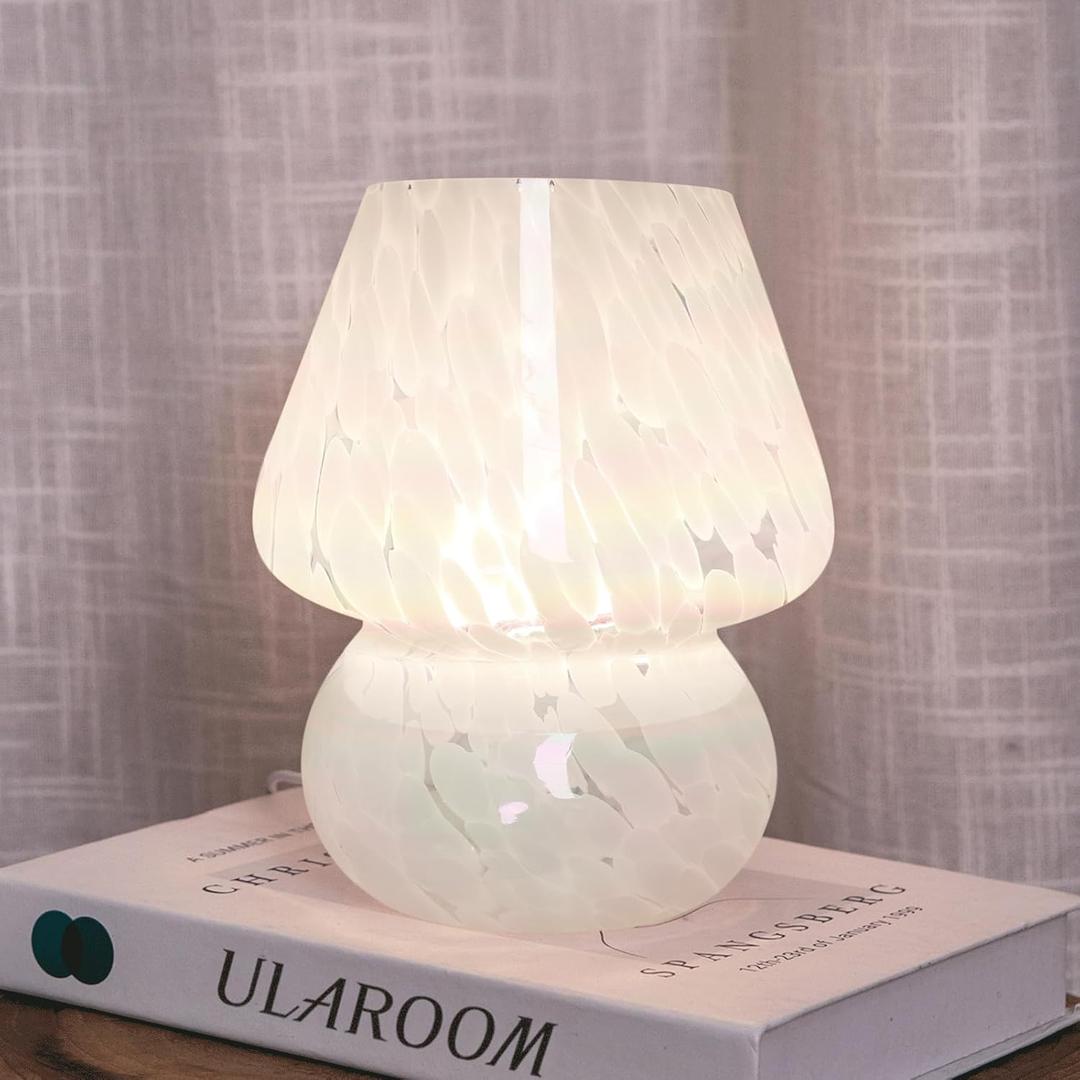 USB Plug-in Mushroom Lamp Small Bedside Table Lamp with 3 Temperature LED Bulb, Free Dimming Nights Light for Bedroom/Living Room/Entryway/Corner Decor or New Home Gift(Rainbow White)